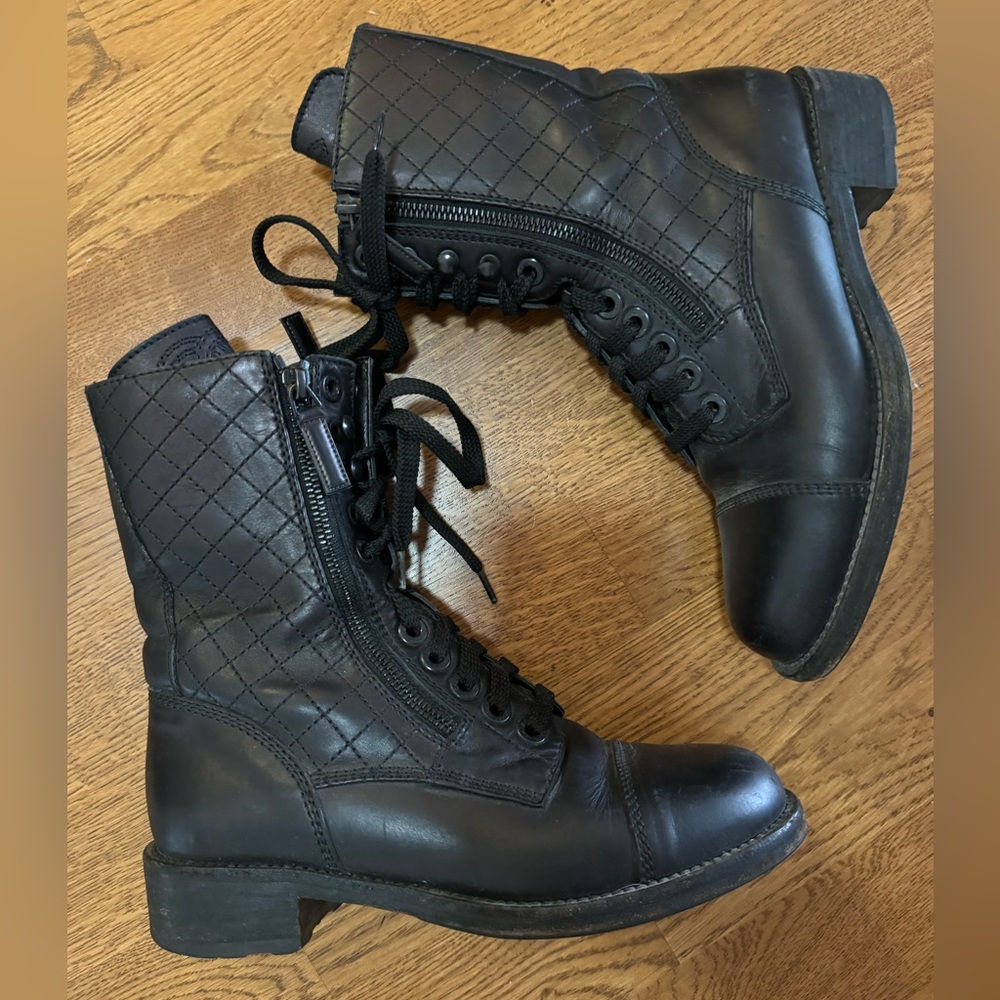 Chanel Quilted Leather Zippered Combat Boots